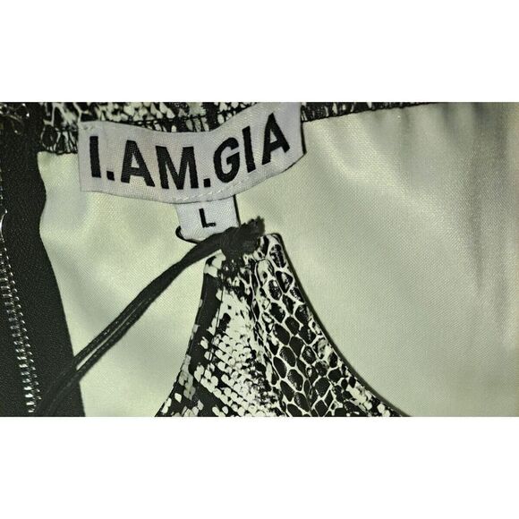 I. AM. GIA Dress Black White Snakeskin Corset Bodice Mini Dress Size Large - Picture 12 of 16